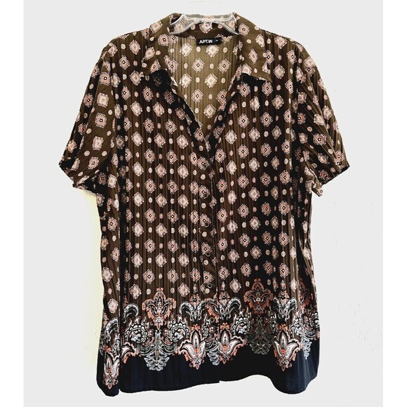 Apt. 9 Tops - Apt 9 Woman's Vintage Y2K Top Size‎ 2X Brown Short Sleeve Ruffle Crinkle 2000s